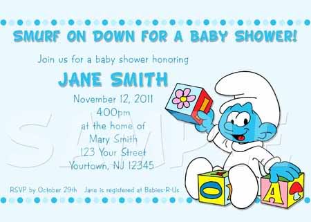 Details about SMURFS Baby Shower Invitation