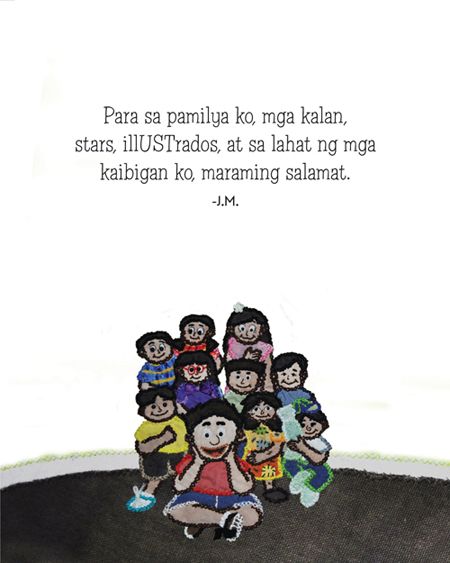 English translation: To my family, kalan, stars, illUSTrados, and all my friends, thank you very much. (This is the dedication page in my illustrated book for my thesis, by the way.)