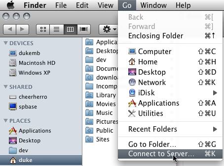 Connect to Server in Finder