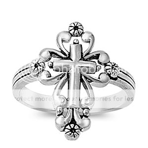 .925 Sterling Silver Filigree Cross Ring Available in Sizes 5 6 7 8 9 ...