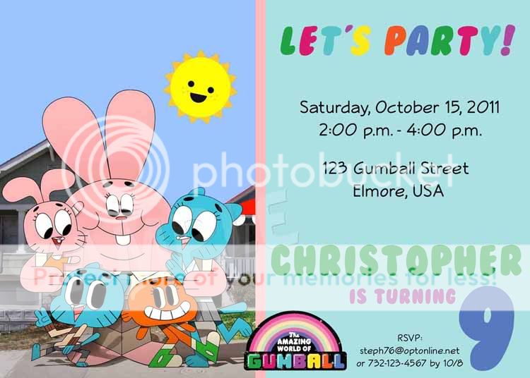 THE AMAZING WORLD OF GUMBALL Birthday Party Invitation   Multiple 