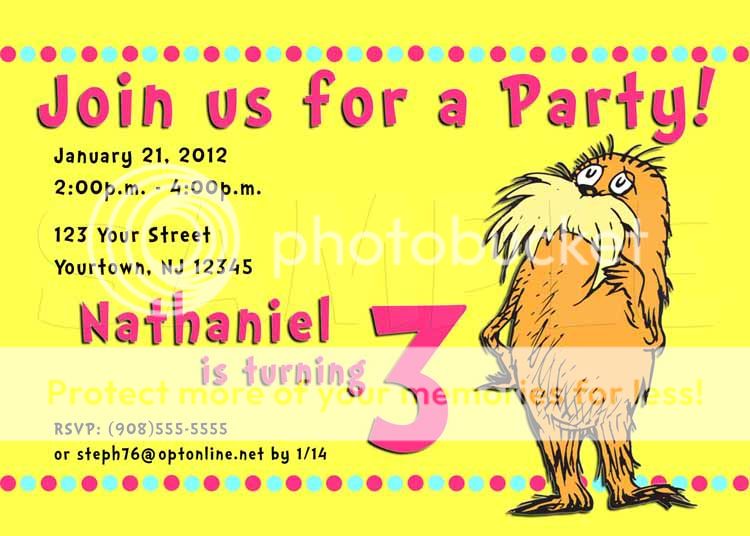 DR. SEUSS THE LORAX Birthday Party Invitation   Multiple Designs 