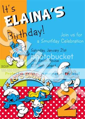 SMURFS Birthday Party Personalized Custom Invitation  