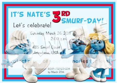 SMURFS Birthday Party Personalized Custom Invitation  