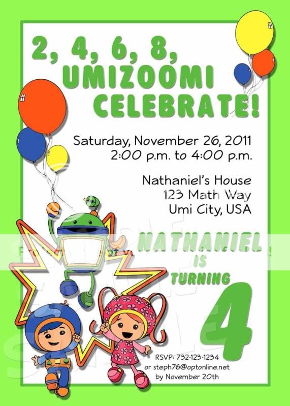 TEAM UMIZOOMI Birthday Party Personalized Custom Invitation   Multiple 