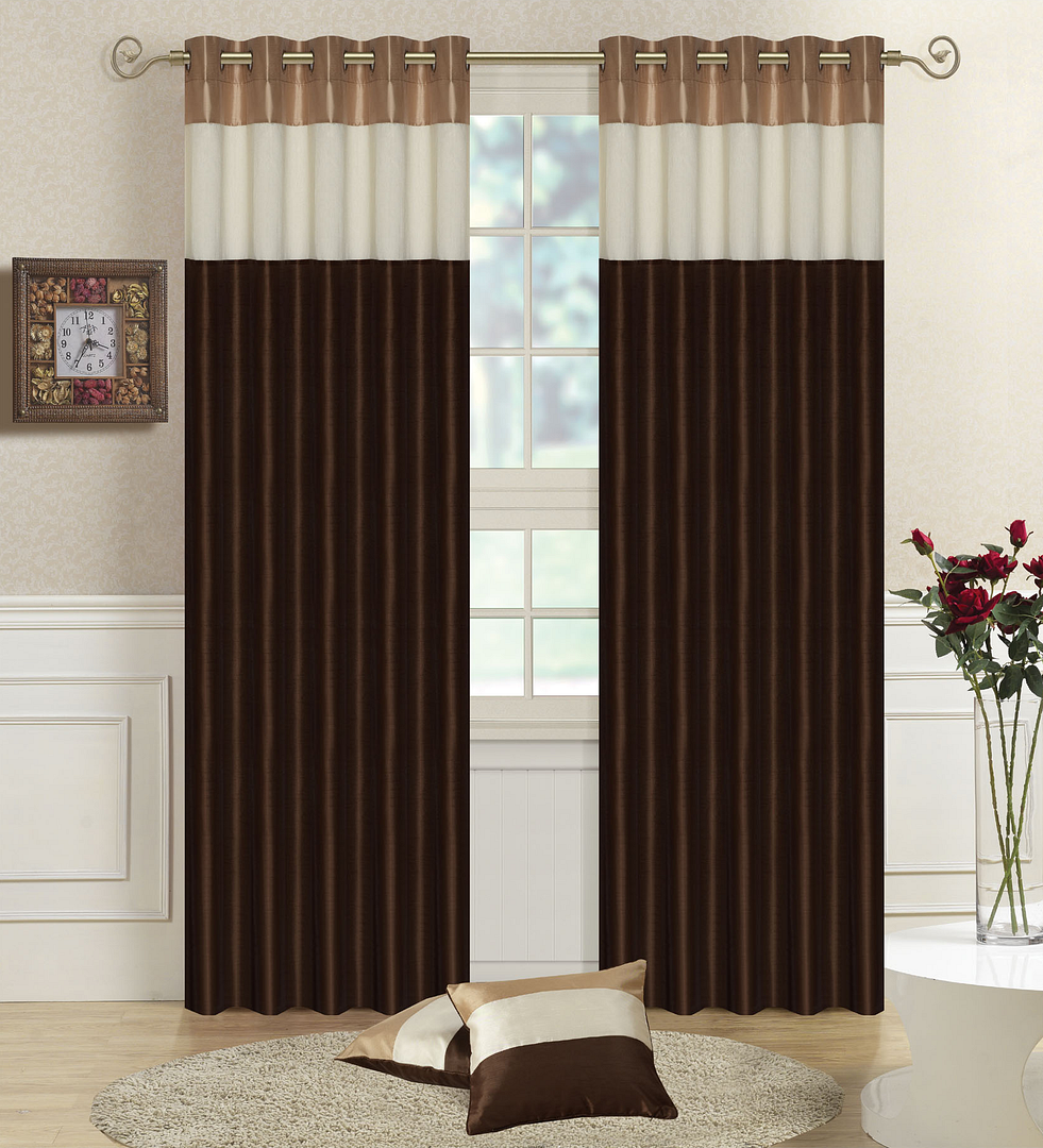 Details About Faux Silk Lined Curtains Three Tone Bedroom Curtain Eyelet Ring Top Tiebacks