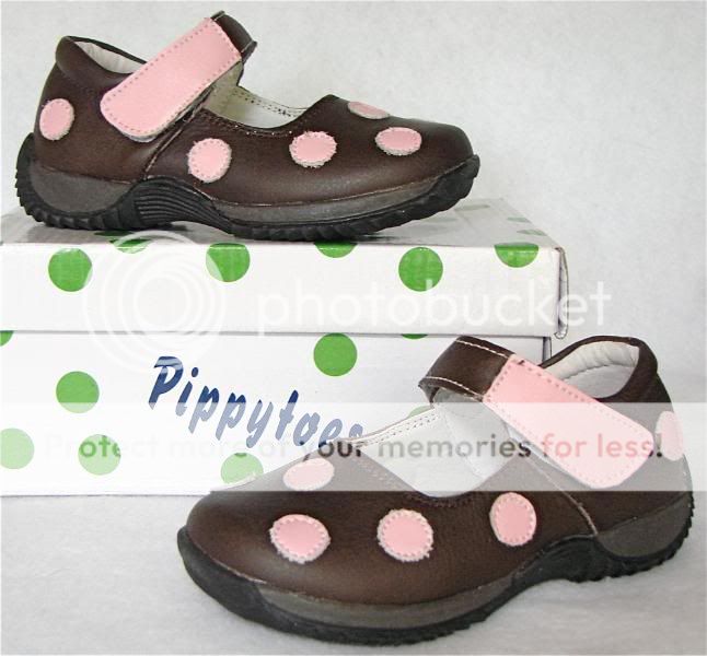 Pipsqueaks PIPPYTOES Brown Pink Dot Mary Janes 7 NEW  